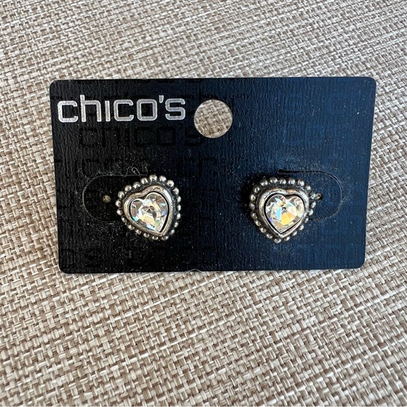 Chico's Silver Heart Earrings with Iridescent Center - Picture 1 of 3
